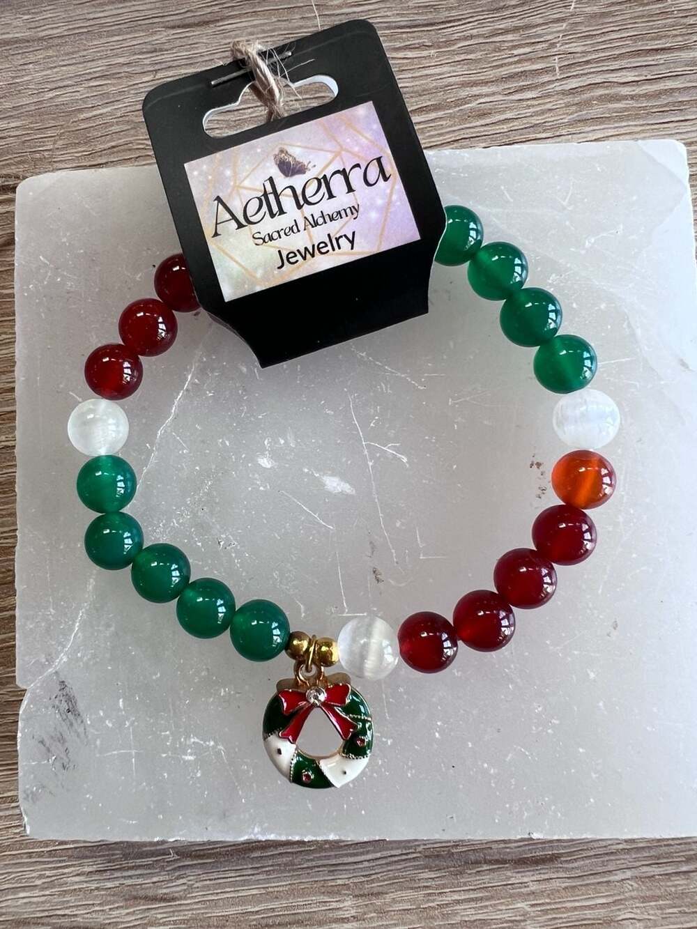 Winter Solstice Wreath Blessings Chrysoprase Carnelian Selenite Bracelet